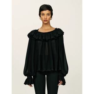 NWT Reformation Salisbury Top Sheer Black‎ Silk Puff Sleeves Medium Coquette